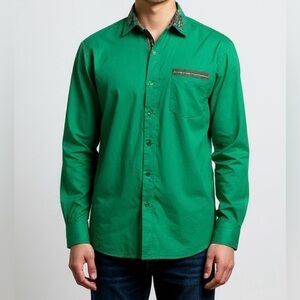 COOFANDY -Men's Green Button-Up Shirt